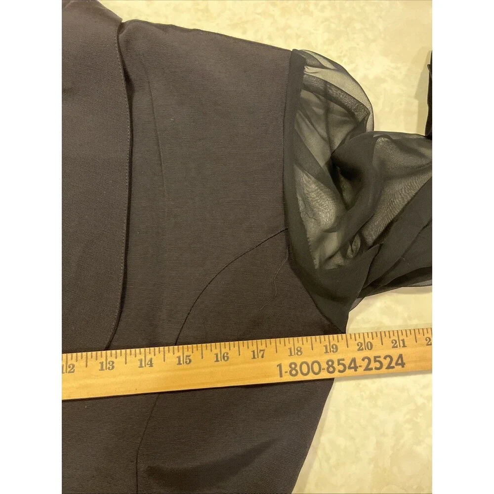 Vtg Maxi Black Shirt Dress Button Front Sheer Sleeves & Ruffle Goth Whimsygoth